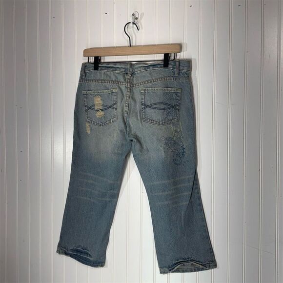 Y2K Vanilla Star Floral Embroidered Low Rise Jeans NWT Distressed Size 9 - Picture 3 of 7